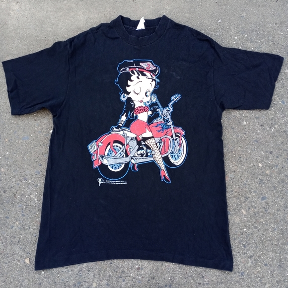 VINTAGE 1992 BETTYBOOP MOTORCYCLE SINGLE STITCH T-SHIRT SIZE XL